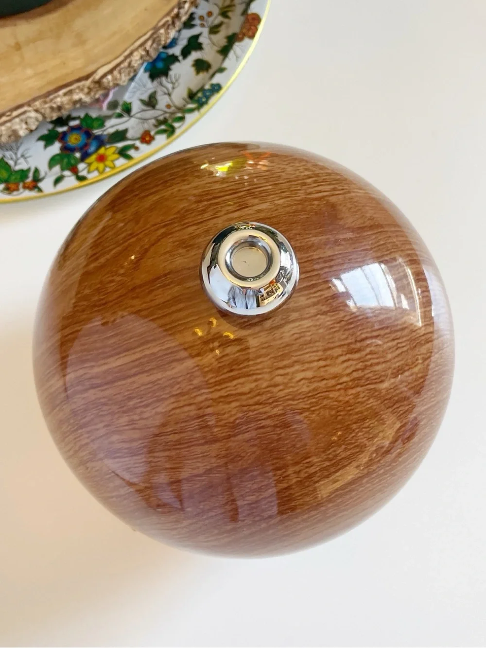 Mid Century Wood Grain Globe Box Wine Beverage Dispenser